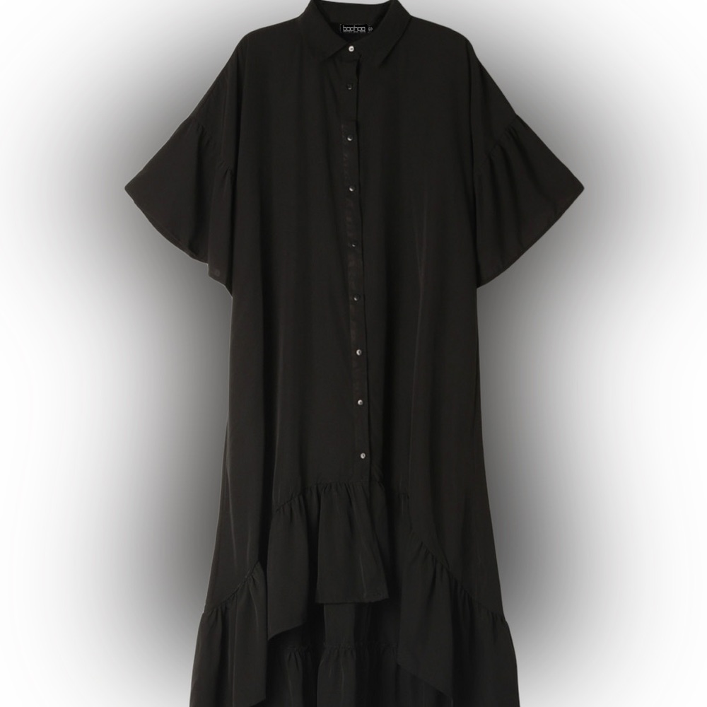 BLACK RUFFLE MIDAXI HIGH-LOW DRESS - Picture 2 of 2